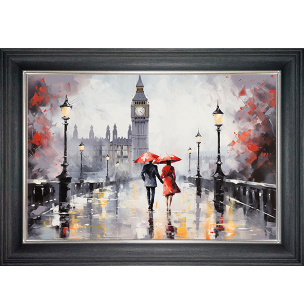 Couple Stroll London Black And Red Liquid Wall Art
